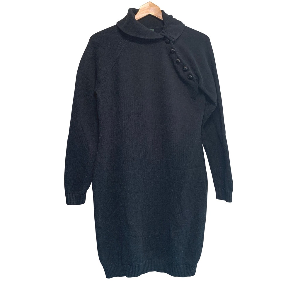 Lauren Ralph Lauren Sweater Dress Large Black Elbow Patches Dark Academia Chic